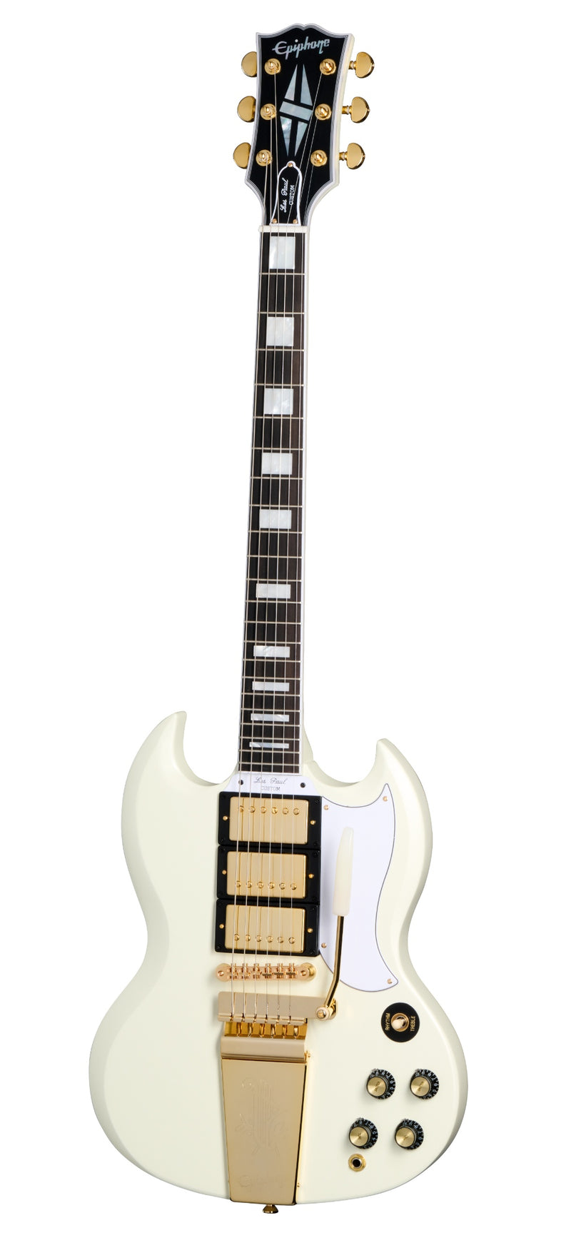 Guitarra Electrica Epiphone 1963 Les Paul SG Custom With Maestro Vibrola blanco Clasico Incluye Estuche