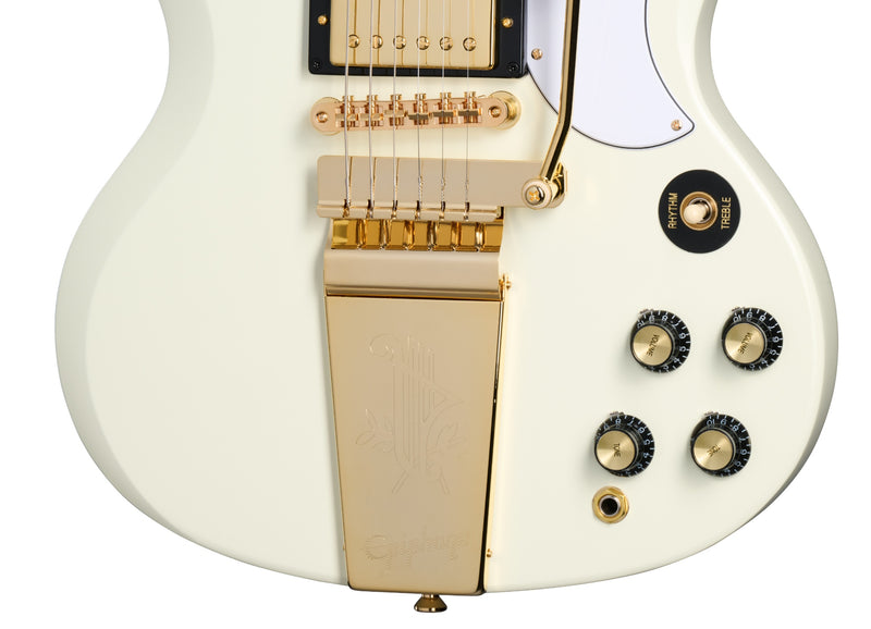 Guitarra Electrica Epiphone 1963 Les Paul SG Custom With Maestro Vibrola blanco Clasico Incluye Estuche