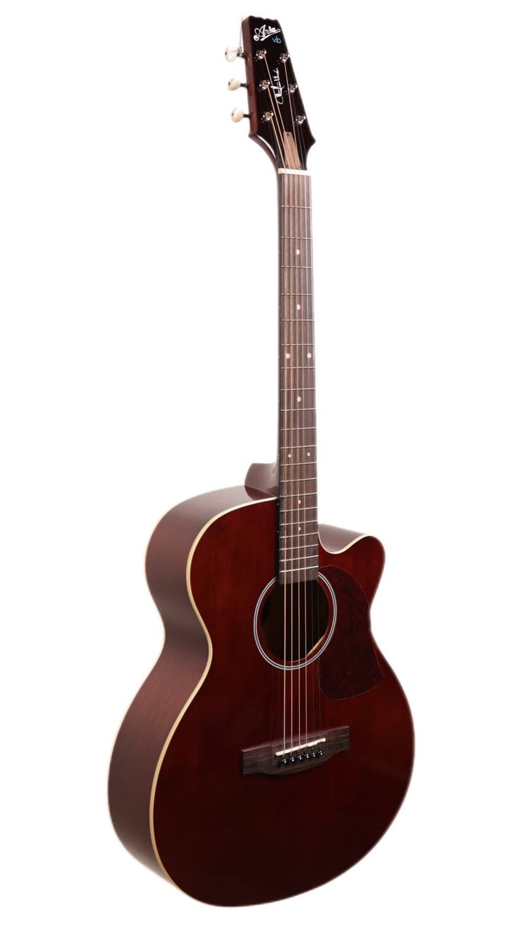 Guitarra Aria VB‑110CE MH Christian Vib vista frontal color caoba