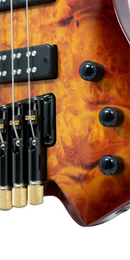 Detalles del cuerpo y electrónica del Bajo Mars Headless