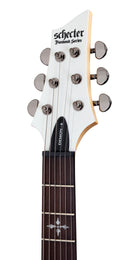 Diapasón de wenge con cruces góticas en la Schecter Demon‑6 color vintage white