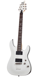Guitarra eléctrica Schecter Demon‑6 en color vintage white vista frontal con diseño gótico