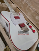 Detalle del cuerpo de la guitarra SQOE SETL1008-WH con pastillas Alnico HH y acabado blanco brillante.