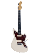 Vista frontal completa de la guitarra Tagima TW-61 tipo Jaguar color blanco