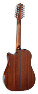 Vista trasera Takamine GD30CE-12 Sunburst Performance Edition con Bridge Doctor.