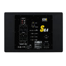 Panel trasero del KRK S8.4 con controles de crossover, conexiones y función bypass