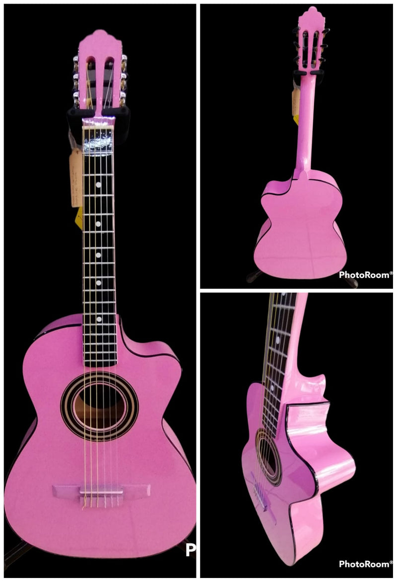 Guitarra clásica estándar Mercedes Nava rosa, con corte