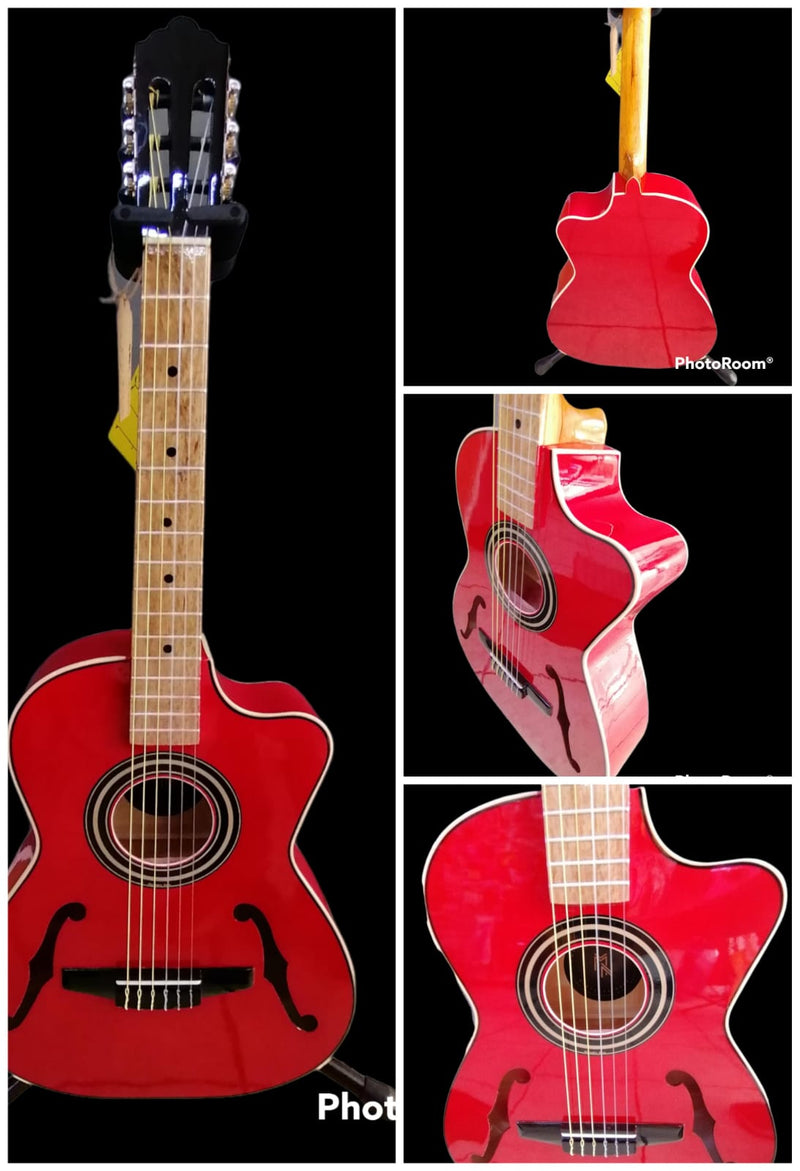 Guitarra clásica diseño violín Mercedes Nava roja