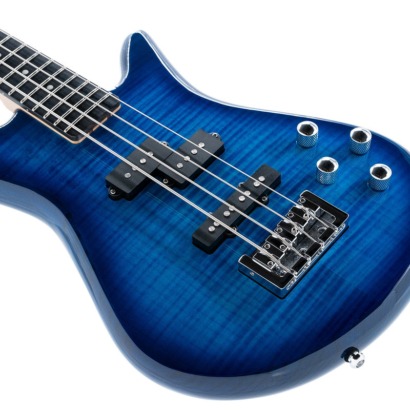 Detalle de la tapa de maple flameado y acabado alto brillo en el Spector Legend 4