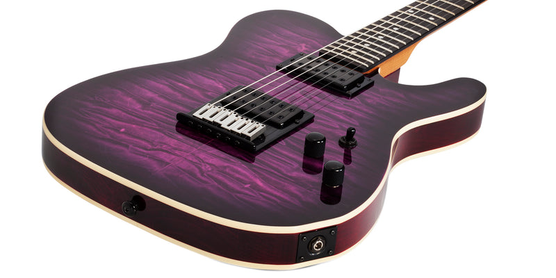 Detalle de la tapa de maple acolchado y acabado burst de la Schecter PT Pro