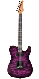 Vista frontal de la guitarra eléctrica Schecter PT Pro en acabado Trans Purple Burst
