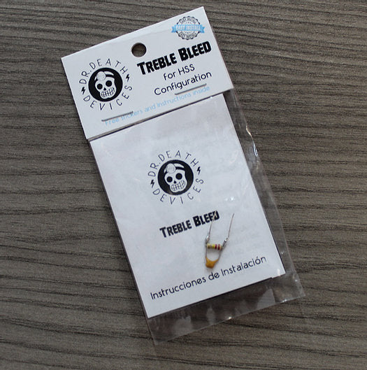 Vista frontal del Treble Bleed Dr. Death Devices para guitarra HSS