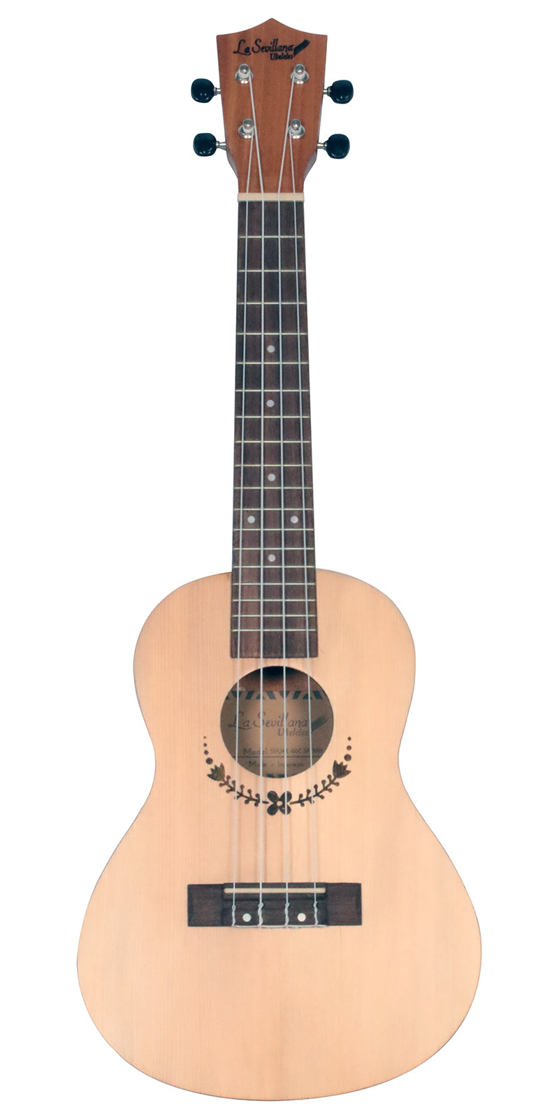 vista frontal Ukulele soprano La Sevillana SVUKE60S con tapa de abeto y cuerpo de caoba